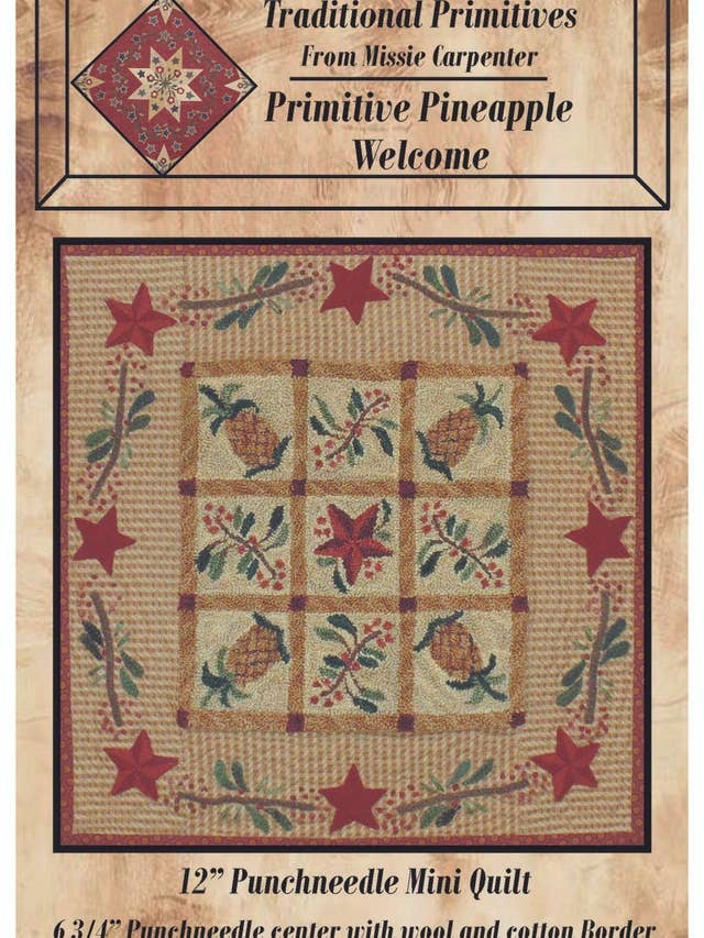 Primitive Pineapple Welcome Punchneedle Pattern for wholesale by Traditional Primitives
