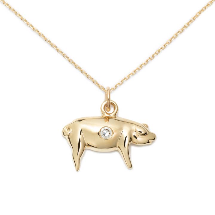 Colar Pig, ouro 14K +diamante da Delicacies Jewelry - cada compra ajuda a combater a fome! (Joias de comida, presente para foodie) por atacado de Delicacies Jewelry