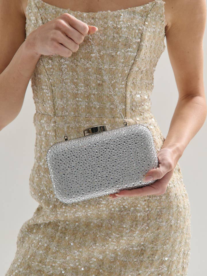 Romie Rhinestone Clutch Bag in Silver for wholesale by Angels Whisper Accessories