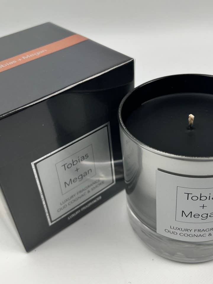 Luxury Candle Black/Silver - Oud Cognac & Smoke for wholesale by The Tobias & Megan Collection