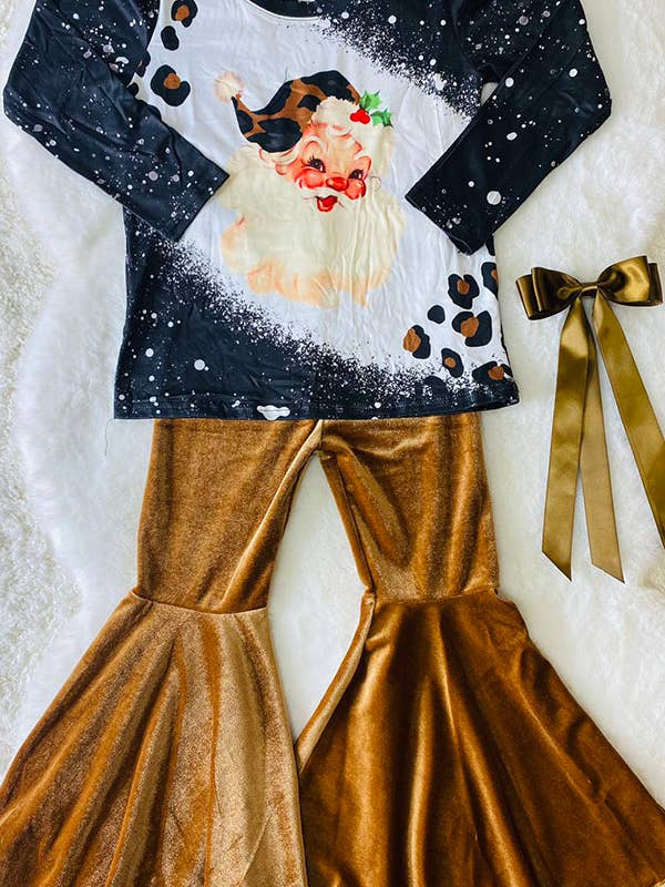 luluclothes - Wholesale Top & Pant Set - Kids - Kids Santa & Leopard print t-shirt velvet bottom set DLH2714
