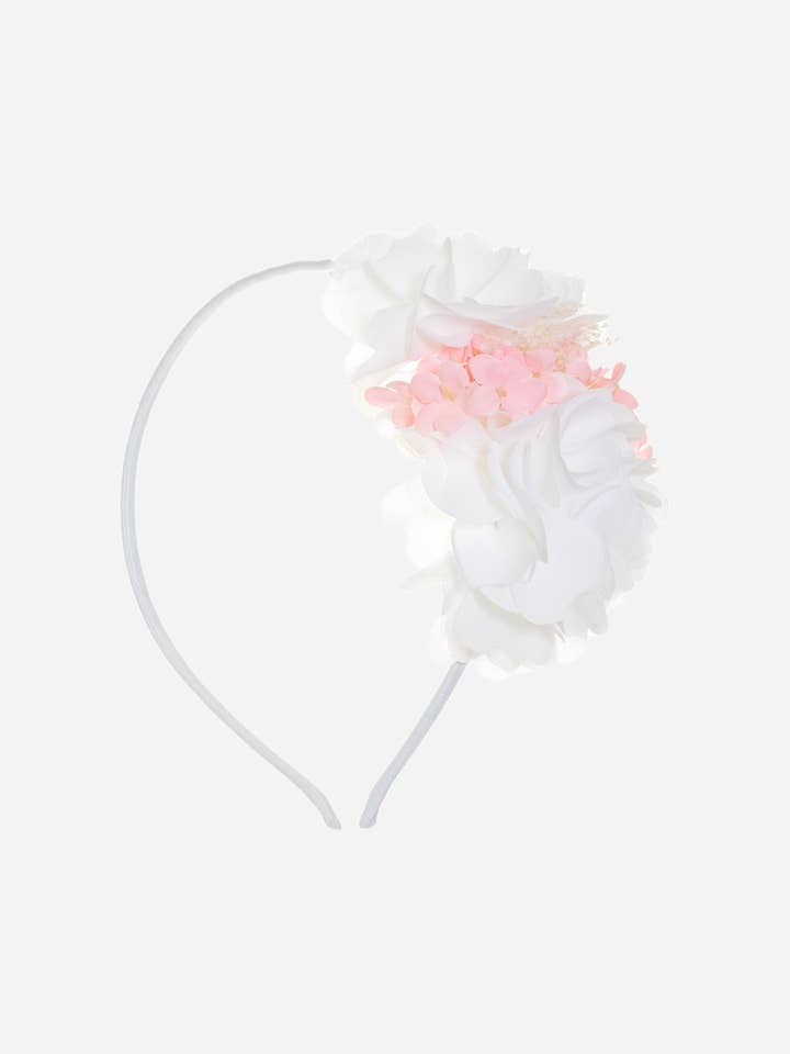 White and pink flower hairband for wholesale by Patachou
