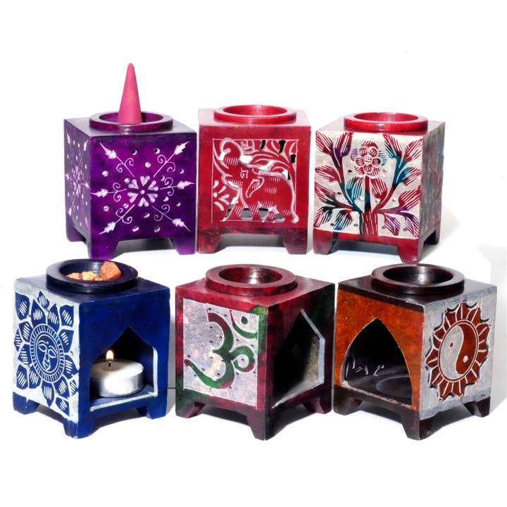 Aromalampa i stenfärg, fyrkantig form - Set om 6 - 3" hög för wholesale av R. Expo/Song of India
