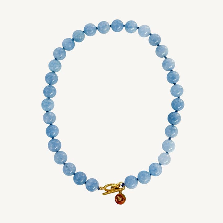Blue Aquamarine Gemstone Knotted Necklace for wholesale by Gaby & Grace
