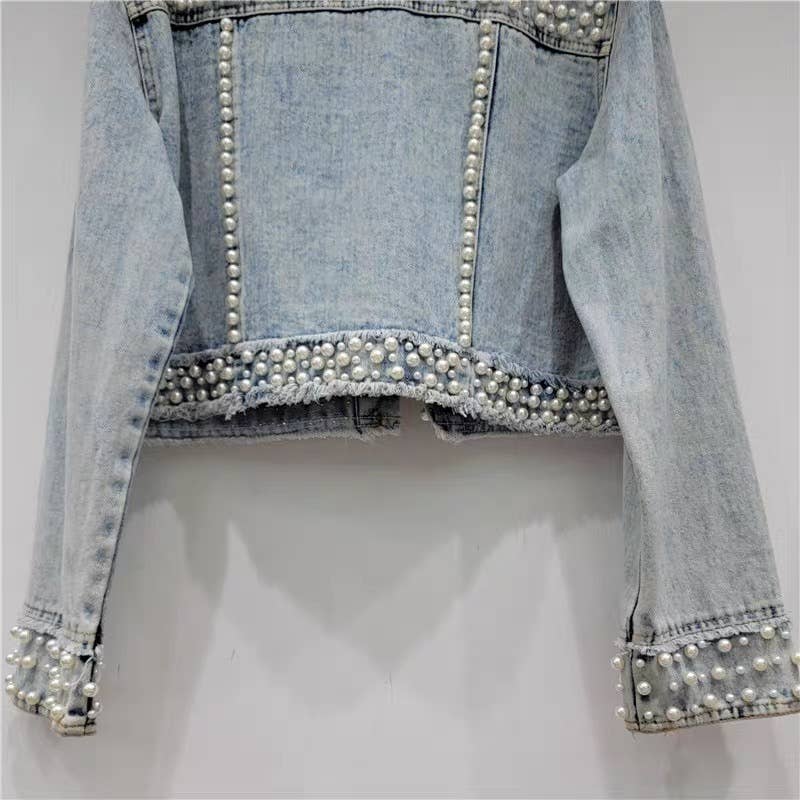 Blue JK025 Glam Gemstone Denim Jacket for wholesale on Faire4