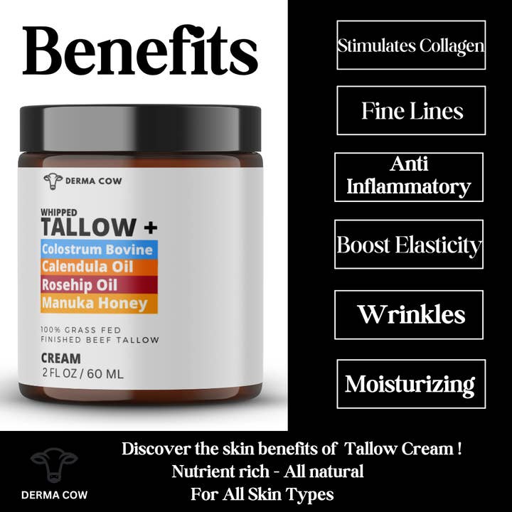 Derma Cow - Wholesale Body balm/butter - Tallow Cream+ Colostrum,Calendula,Rosehip,Manuka Honey - 2oz1