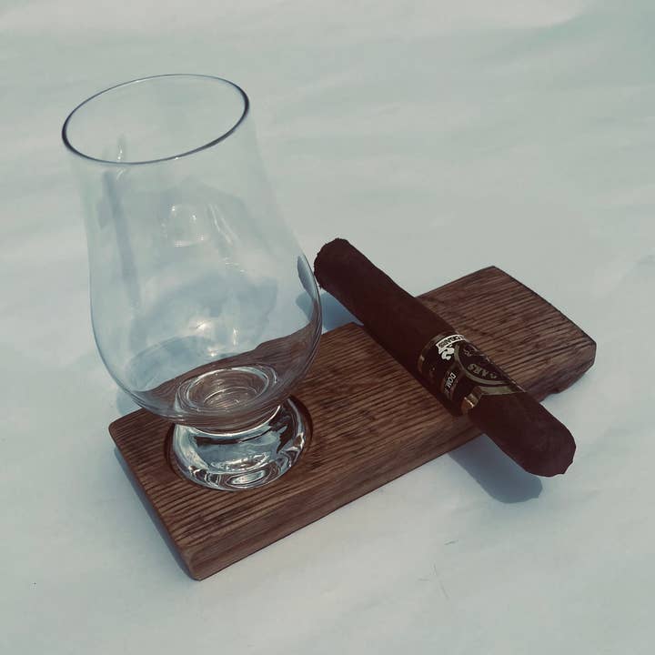 Bourbon Stave GlenCairn Holder w/ Cigar Rest for wholesale by Fire & Fluff Laser Art Studio