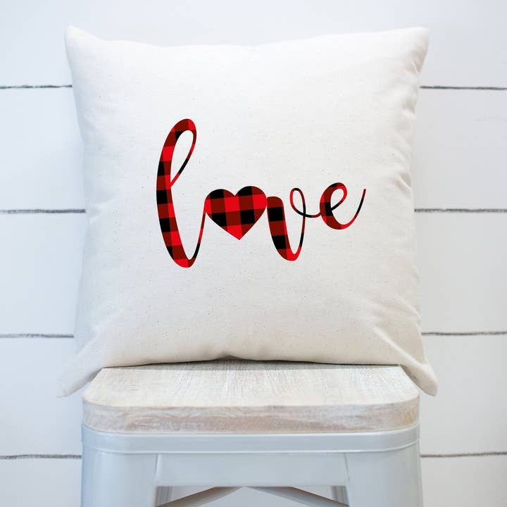Red Buffalo Plaid Love Kissenbezug Valentinstag-Dekor für den Großhandel von Rising Tide Vintage