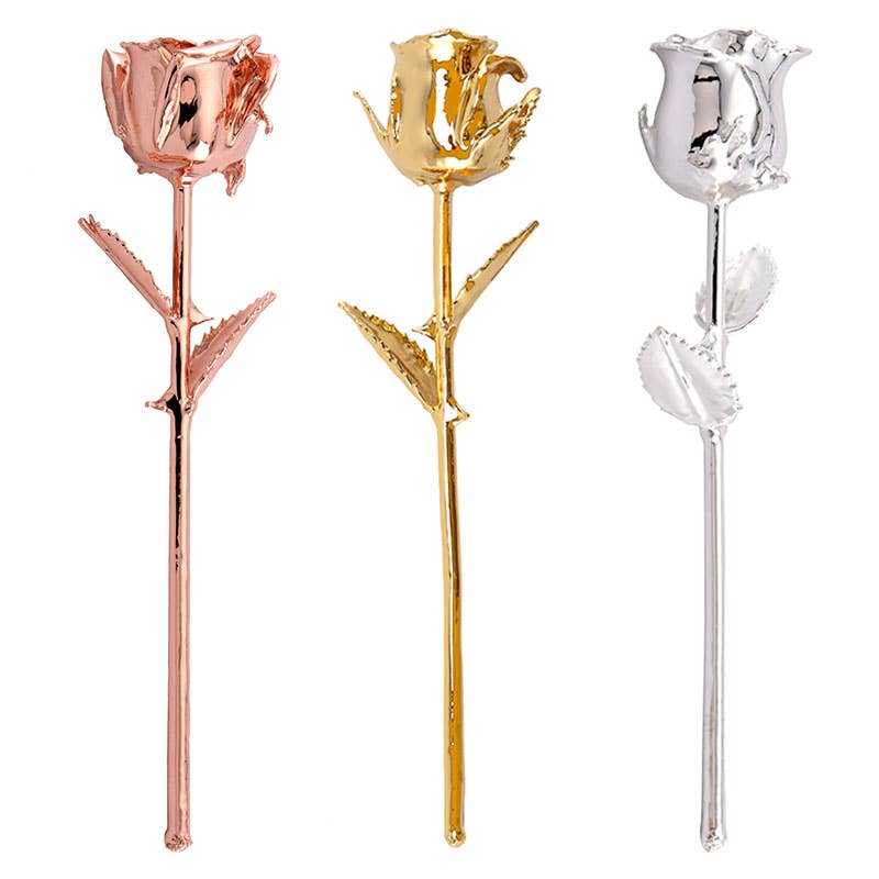 CHAKRA VIEW - Wholesale Artificial Flowers - 24 Karat Gold Dipped Rose Half Bloom - Gold3