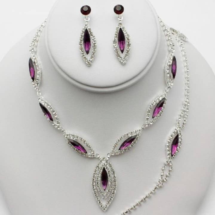 ENSEMBLE COLLIER BRACELET DOUBLE MARQUISE EN STRASS, S 11725 pour la vente par JOIA ACCESSORIES