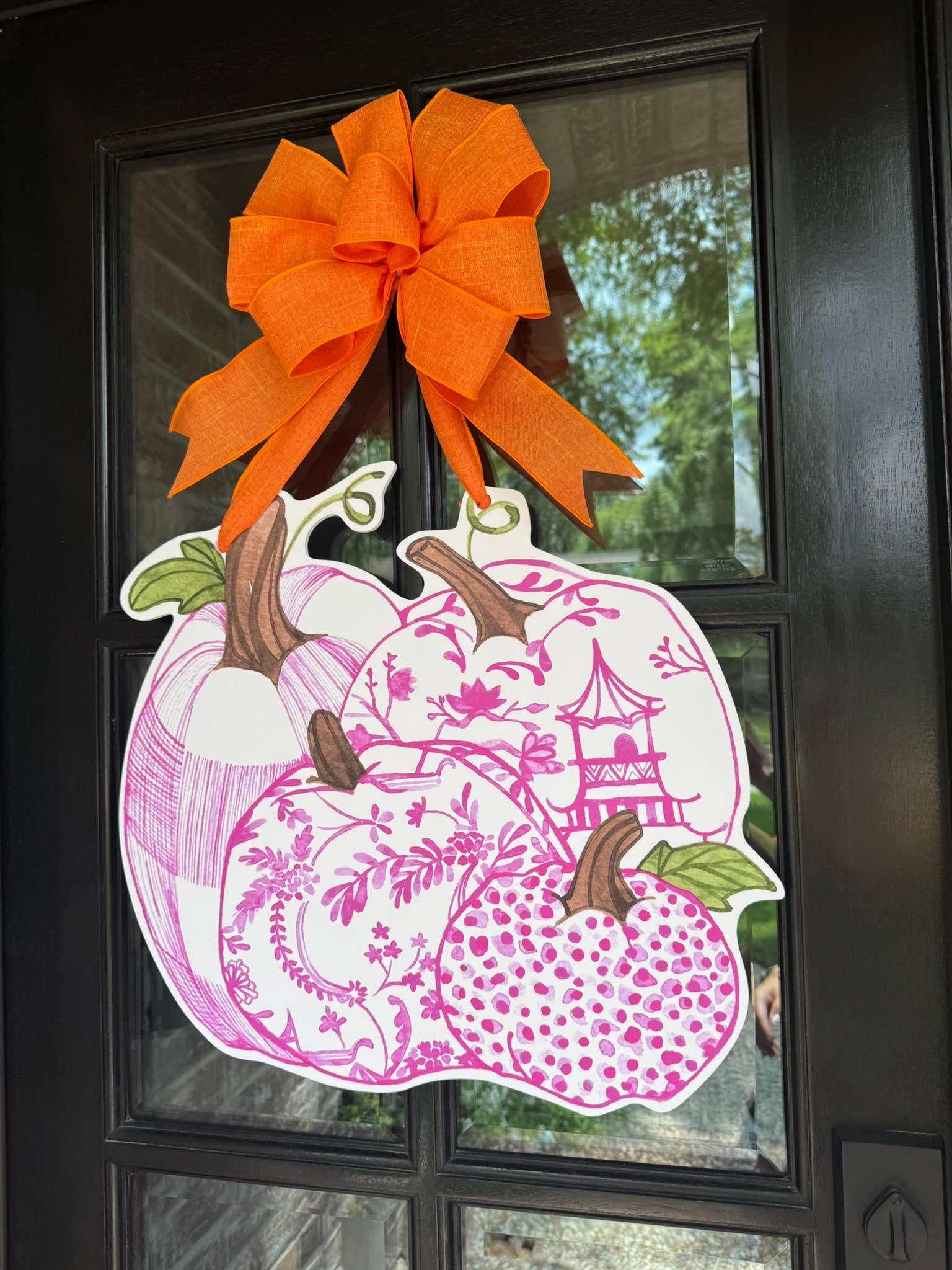 Home Themed Home - Wholesale Door Hanger - Four Pink Pumpkins Door Hanger0