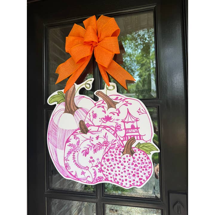 Home Themed Home - Wholesale Door Hanger - Four Pink Pumpkins Door Hanger