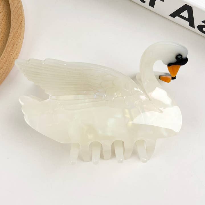 Fermaglio per capelli in acetato a forma di cigno bianco per la vendita all'ingrosso da parte di TheDivaSoap