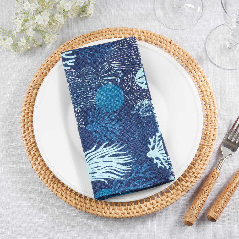 Fennco Styles – wholesale Dinner & cloth napkin – Navy Coral Cotton 20" Cloth Napkin0