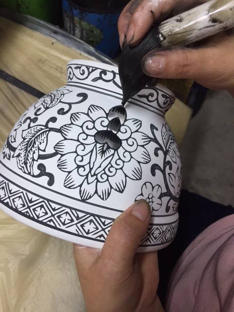 Euro Ceramica Home | ClayBarn - Wholesale Stool - Blue Garden Lotus Hand Painted Ceramic Drum Stool 16''Height3