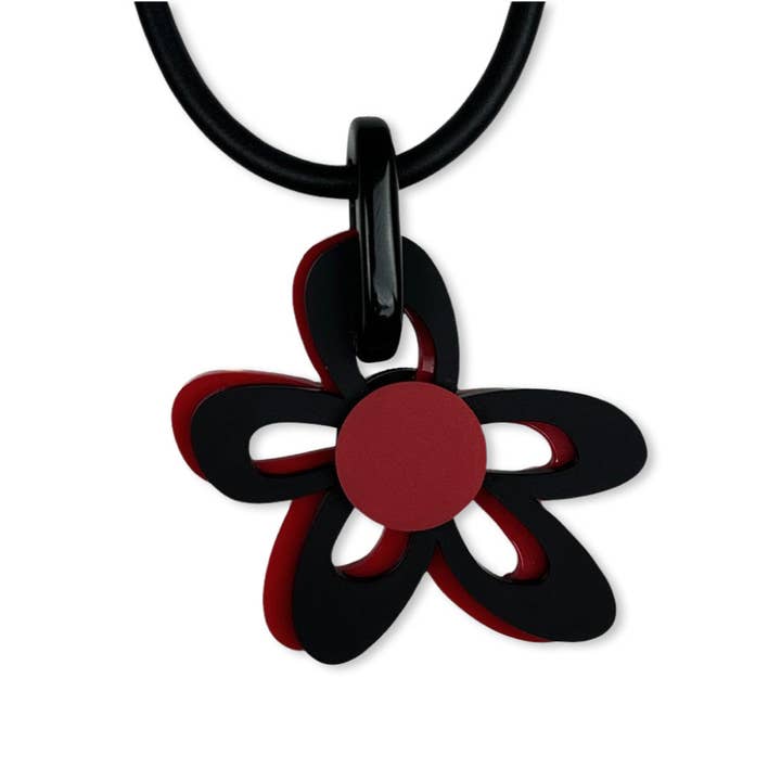 Frank Ideas - Wholesale Pendant/charm necklace - Long rubber & Perspex ABSTRACT flower PENDANT: FLOWER POWER9