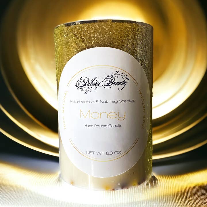 Money Candle | Herbal Crystal Intention Candle for Abundance for wholesale by Nibiru Beauty