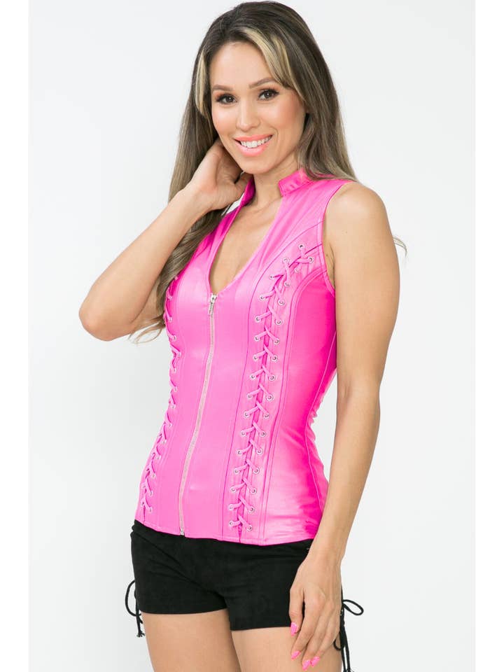 Lydia USA - Wholesale Blouse - Women's - Front Lace Up Back Cut Out Pleather Plus Top5