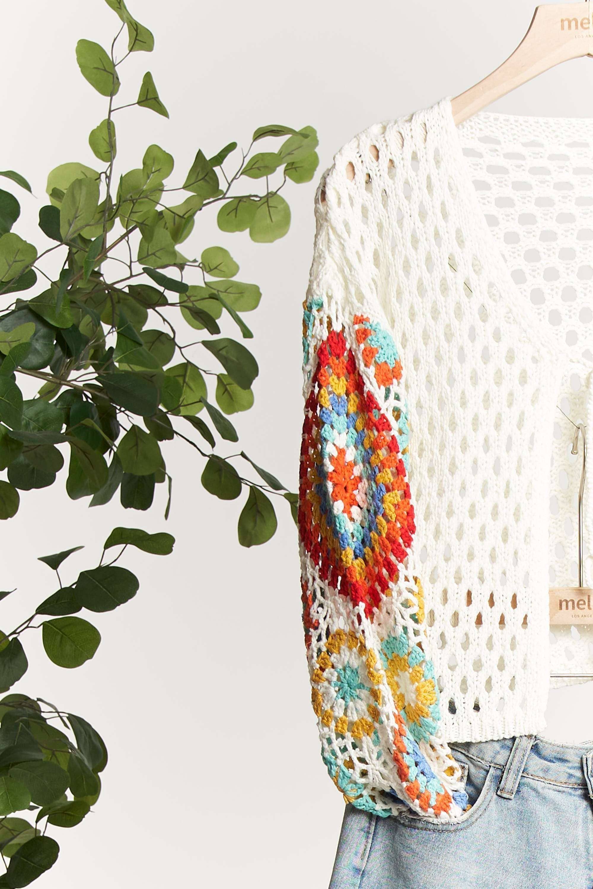 Ivory Embroidered Cropped Cardigan with Front Tie for wholesale on Faire3