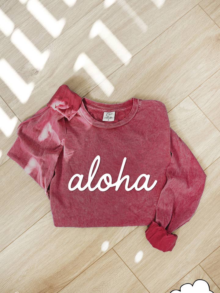 ALOHA PUFF Mineral Washed Long Sleeve Graphic for wholesale by OAT COLLECTIVE