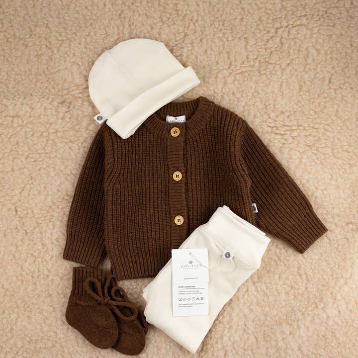 Lille Barn - Vente Cardigan – bébé - Gilet bébé en laine tricotée - Laine mérinos - Brunette2