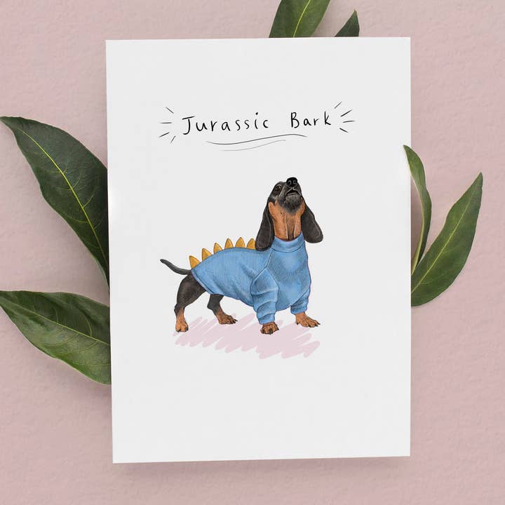 Beth Goodwin Designs - Wholesale Birthday Card - Jurassic Bark Greetings card | Funny Dachshund | Sausage Dog