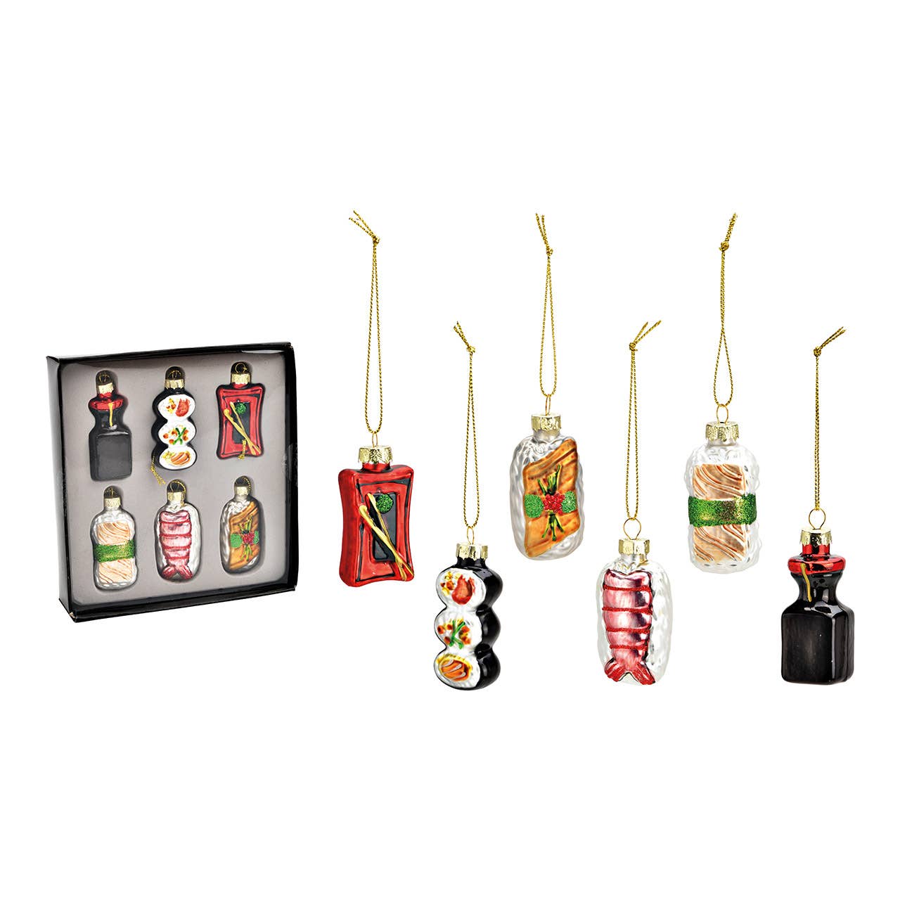 Wurm - Wholesale Christmas Decoration - Christmas ornaments sushi made of glass, set of 6, colorful (W/H/D) 3x6x2cm/16x3x15cm0