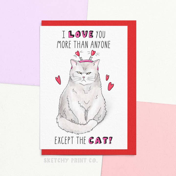Sketchy Print Co - Wholesale Valentine's Day Card - Funny Valentines Day Card For Cat People - Grumpy Cat