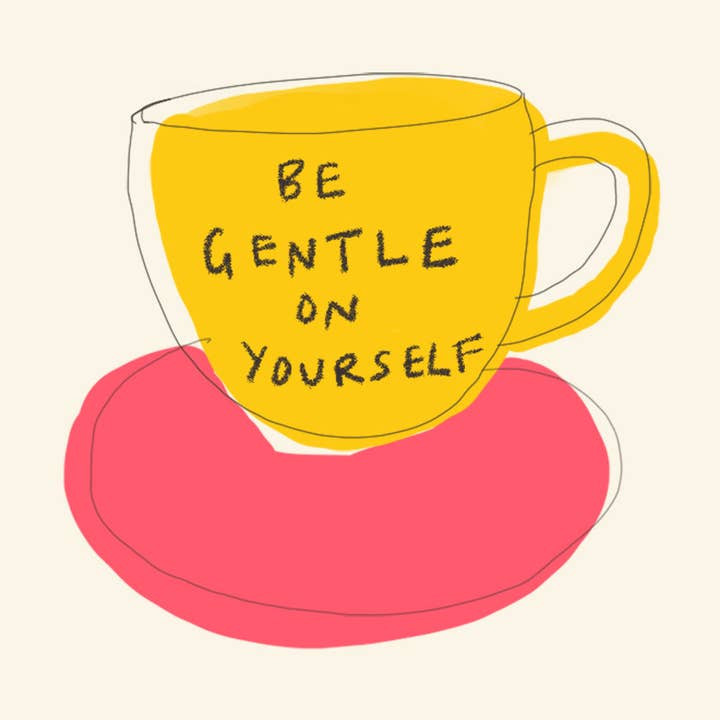 ”Var mild mot dig själv” vardagligt gratulationskort för wholesale av Poet and Painter