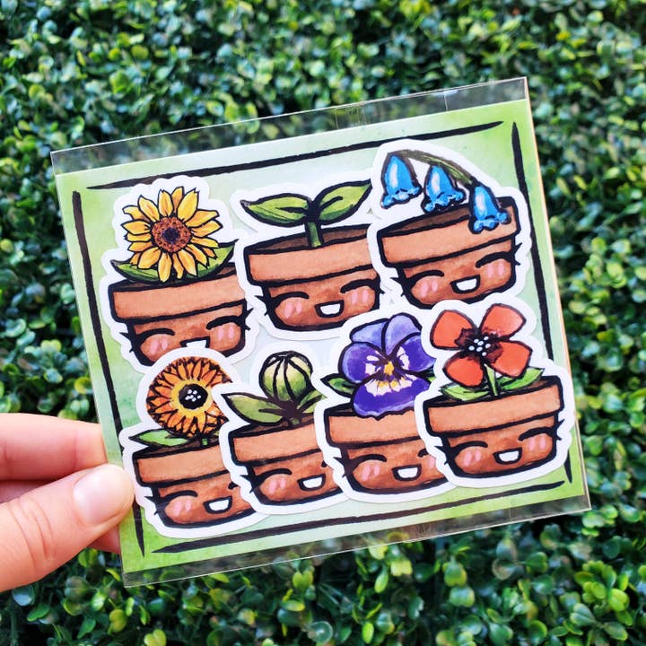 Art by Trisha Hall - Wholesale Sticker - Flower Pots | Matte Sticker Pack1