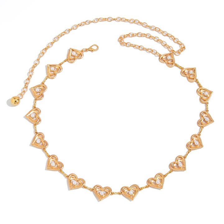 Tourtiwi - Wholesale Belt – Women's - Elegant Heart Shaped Imitation Pearl Metal Chain Belt10