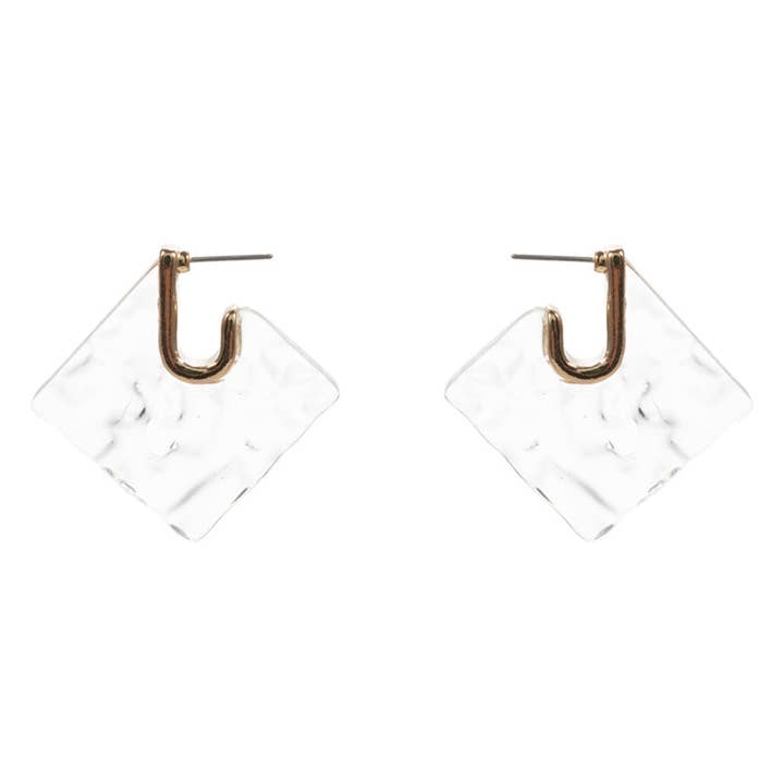 GDCLR Organic Texture Clear Resin Post Pin Hoop Earrings for wholesale on Faire