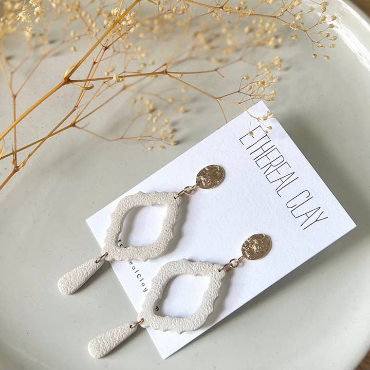 Fall Style Boho Moroccan Shape Dangle Clay Earrings for wholesale by Ethereal Clay