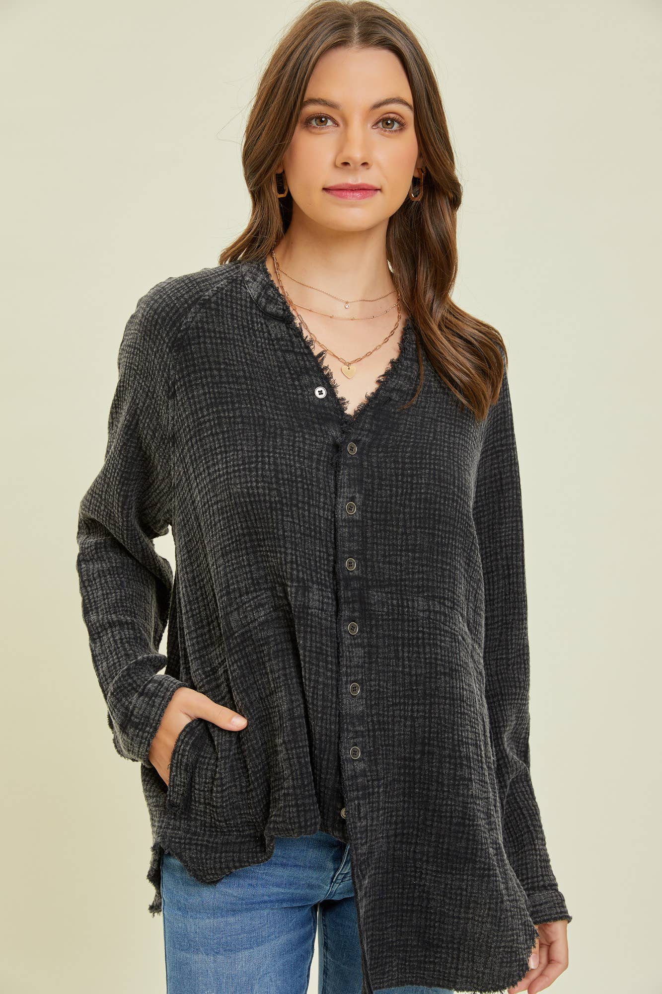 Wholesale ET1144-B MINERAL-WASHED OVERSIZED TUNIC SHIRT for your store -  Faire Canada