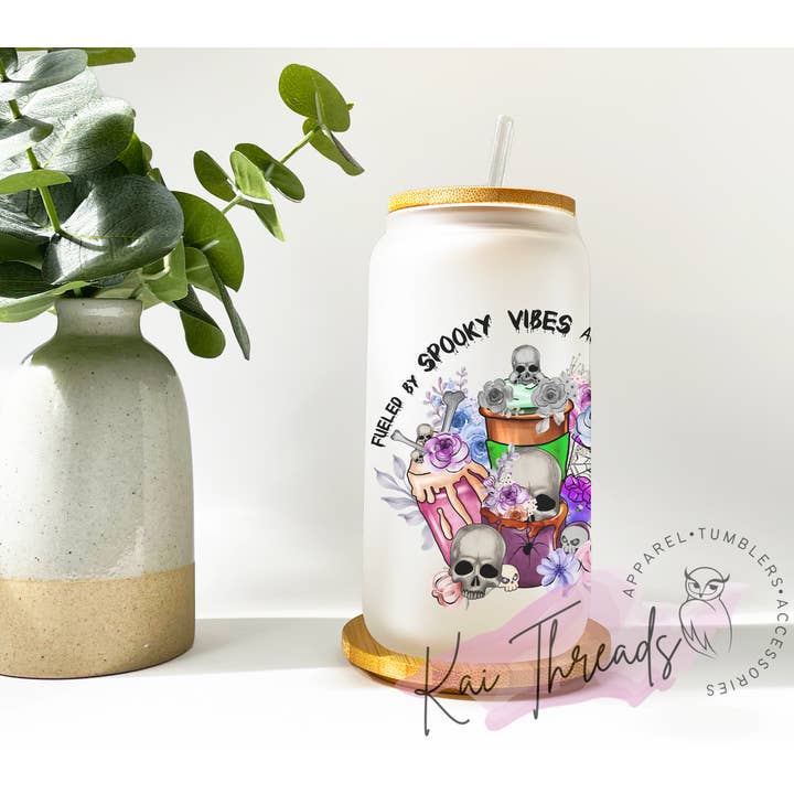 Kai Threads - Wholesale Drinking Glass/Cup - Halloween vibes glass can cup | glass soda can cup with lid