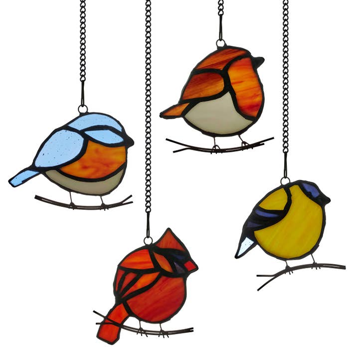 River of Goods - Wholesale Suncatcher - 4.5"H Bird Quartet Stained Glass Window Panel Set
