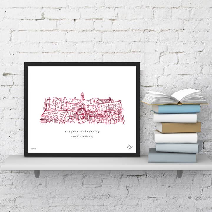 Townsville Art - Venta al por mayor Ilustración - Decoración de pared minimalista de la Universidad de Rutgers, arte de Nueva Jersey