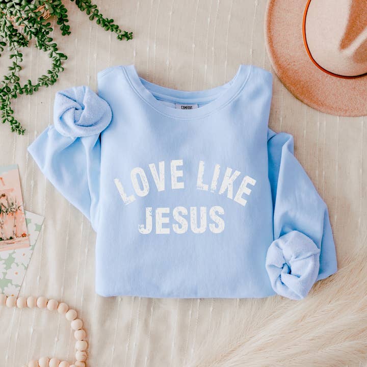 Verita Culture - Wholesale Graphic Sweatshirt - Women's - Love Like Jesus Christian inspirational Garment Dyed Comfort Colors Sweatshirt (2 lines)5