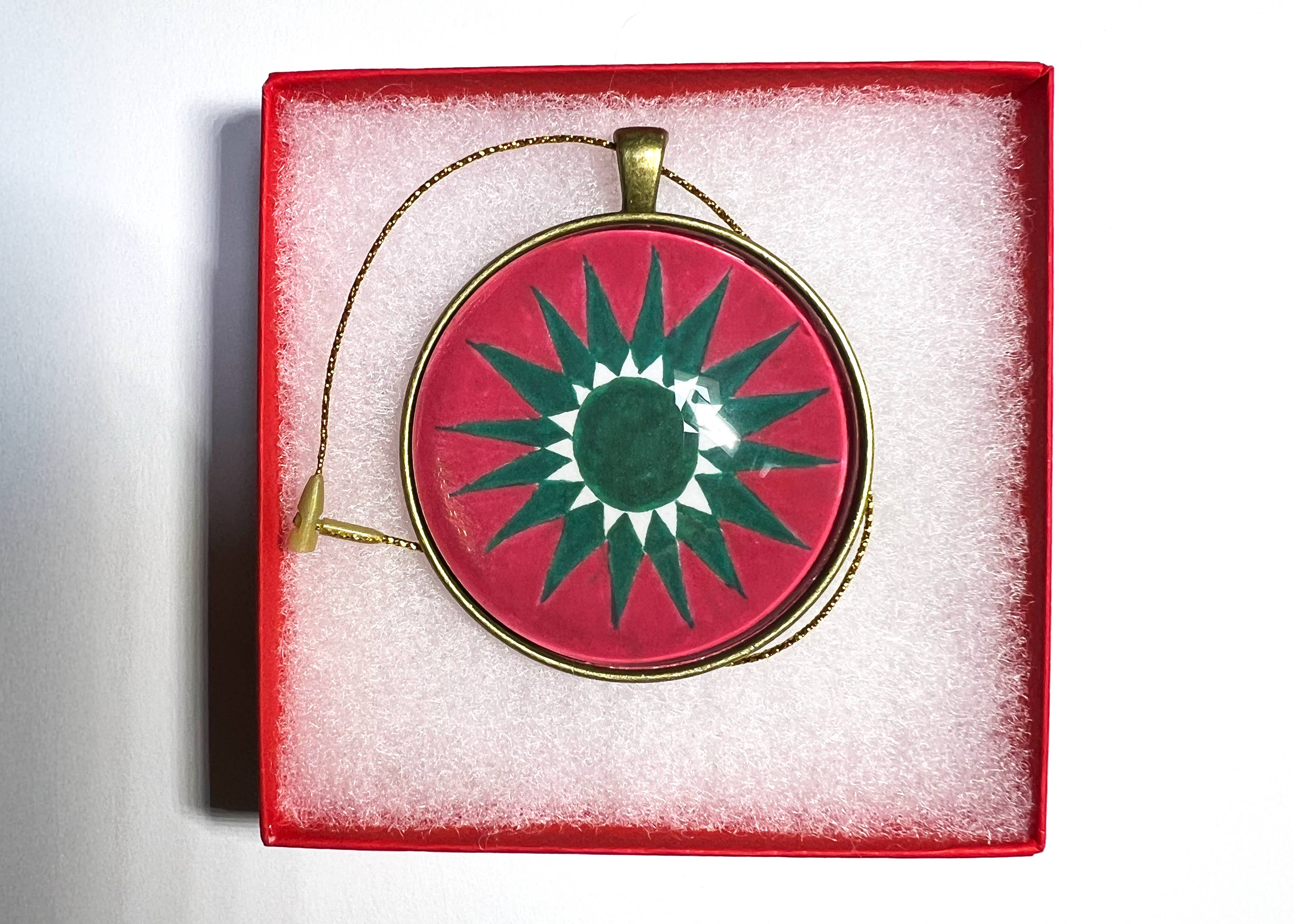 Quilt Design Jewelry - Wholesale Ornament - Poinsettia Design Christmas Ornament,  Green/Red3