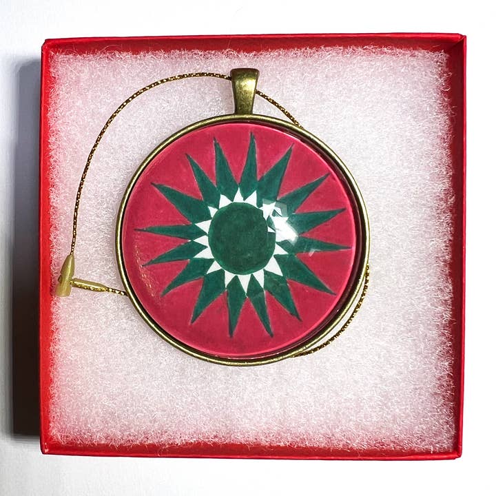 Quilt Design Jewelry - Wholesale Ornament - Poinsettia Design Christmas Ornament, Green/Red3