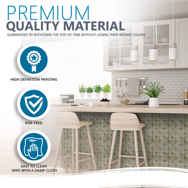 Mi Alma LLC - Wholesale Wall Tile - Green Self-adhesive tiles Peel and stick stair treads Vintage Green and cream retro Peel and stick tile, Kitchen Trends Vintage Decor Model - R14512