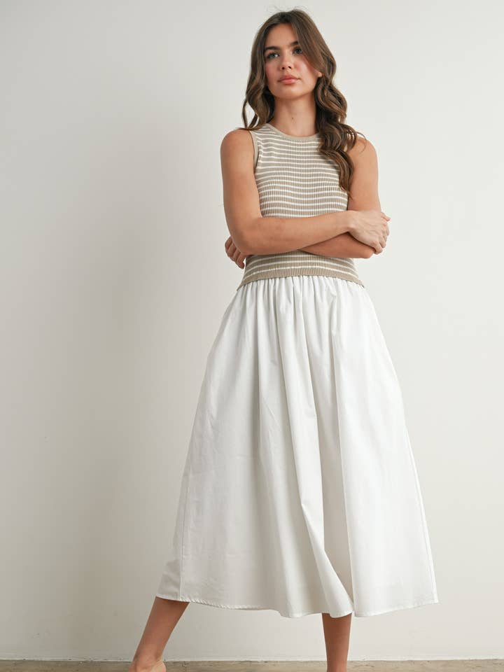 Maxi abito a righe senza maniche con tasche - BMD7594 per la vendita all'ingrosso da parte di BUTTERMELON