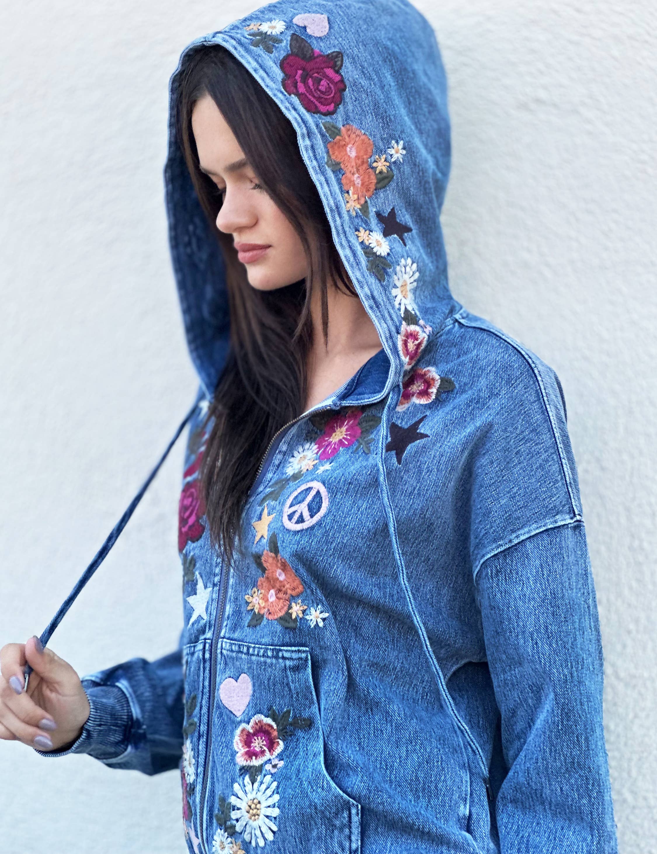Denim Camp Happy Hoodie for wholesale on Faire1