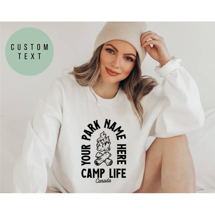 Custom Crewneck Sweater - Campfire Camping - Personalize Me for wholesale by Haliburton Lake Wear