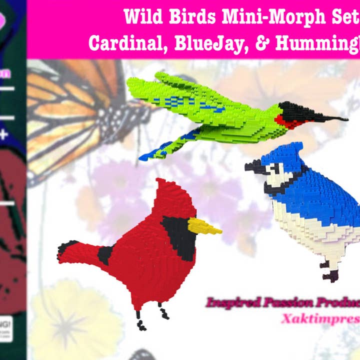 Ensemble de modèles Wild Birds Mini Morph Micro Block, Cardinal, BlueJay et Hummingbird pour la vente par Inspired Passion Productions,LLC