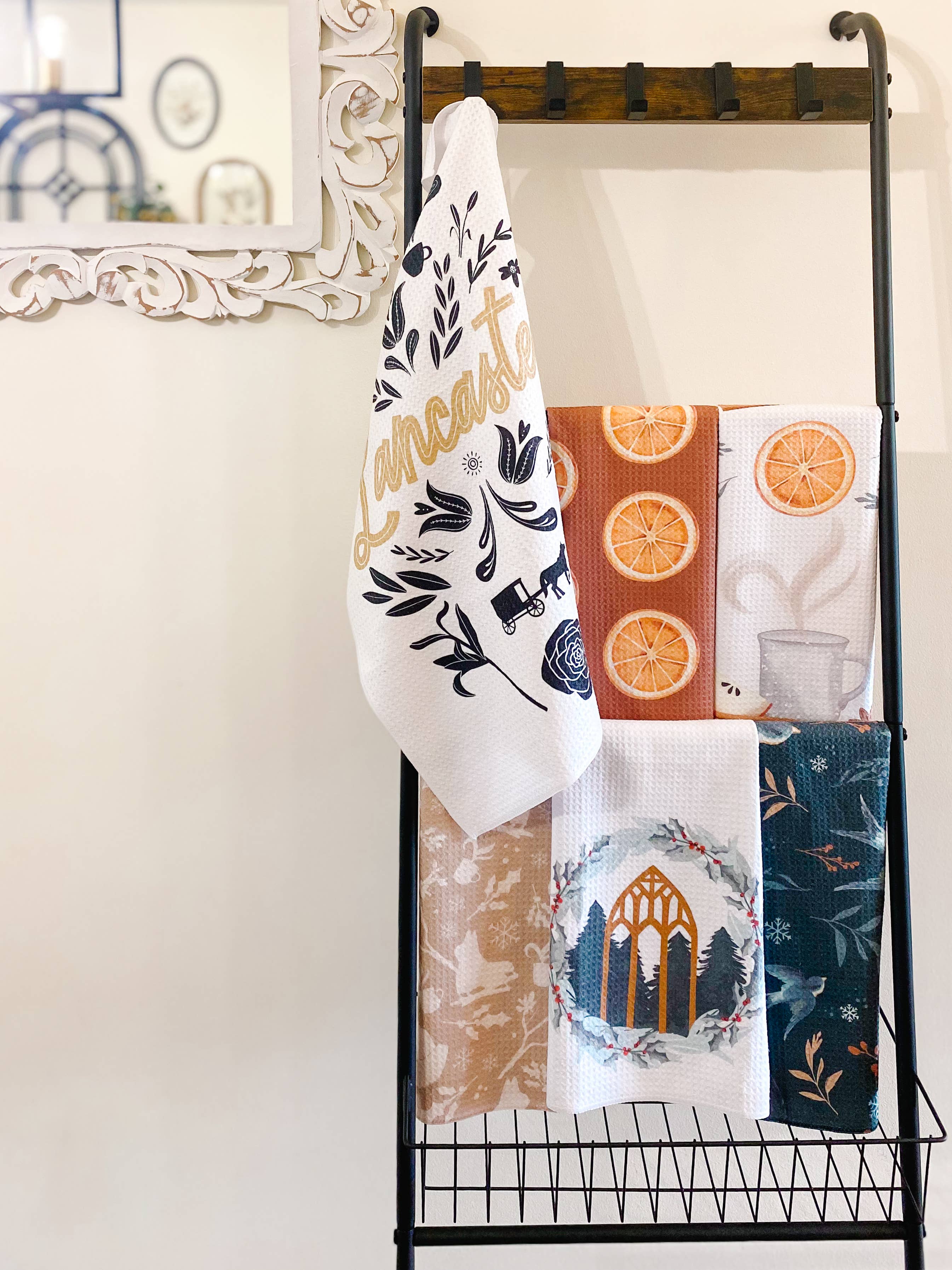 Joymark Studio - Wholesale Tea Towel - Winter Songbirds, Deep Teal Barn Swallows Kitchen Tea Towel4