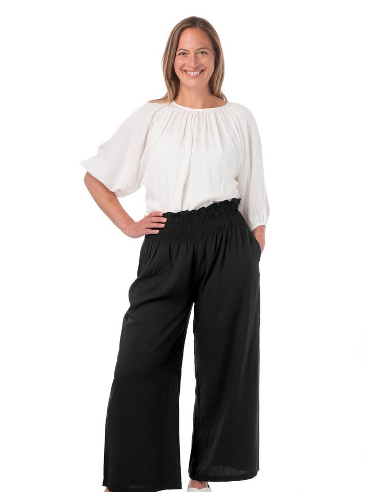 Letizia FB262 - Pantaloni a Gamba Larga da Donna Neri S/M/L per la vendita all'ingrosso da parte di Franchetti Bond