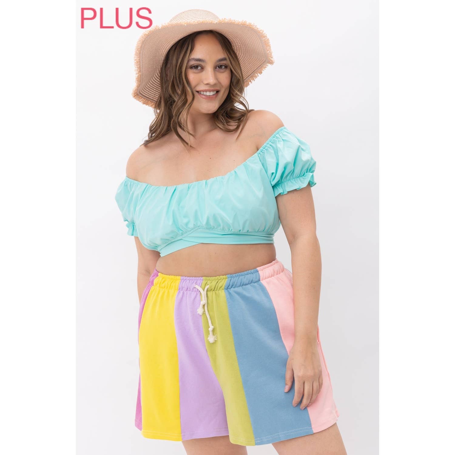 PLUS RAINBOW COLOR BLOCK STRIPE SHORTS WITH TIE for wholesale on Faire1