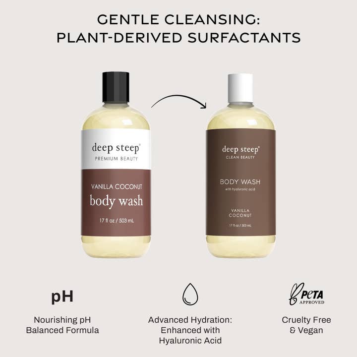 Deep Steep Clean Beauty - Wholesale Body Wash/Shower Gel - Body Wash - Vanilla Coconut 17oz6