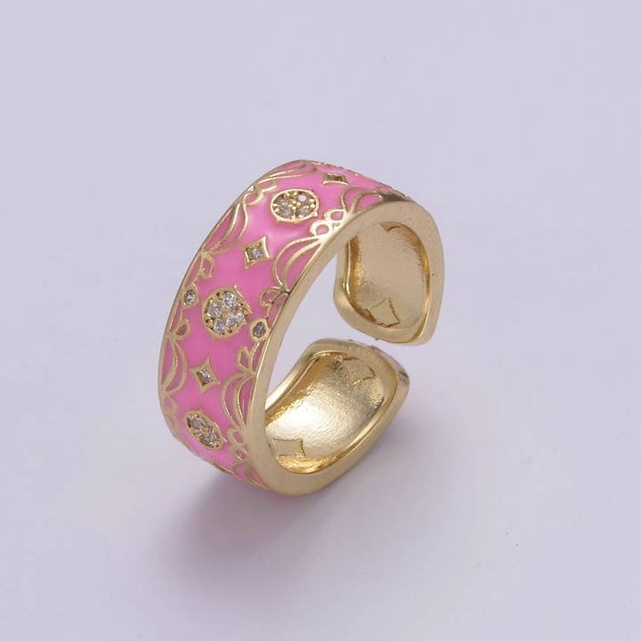 Aim Eternal - Wholesale Band/Stacked Ring - Vintage Enamel Victorian Ring in Black White Green Pink U-186~ U-187